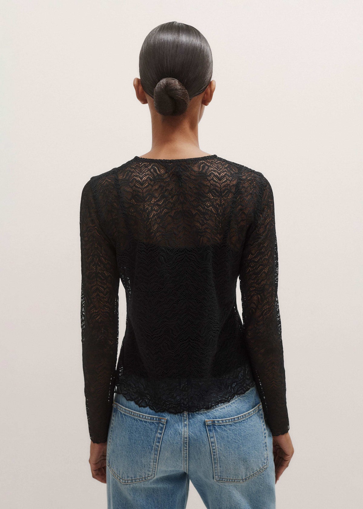 ME+EM Black Lace Crew Neck Top