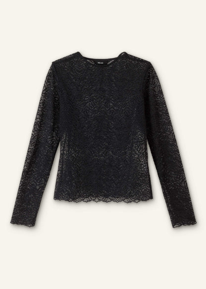 ME+EM Black Lace Crew Neck Top