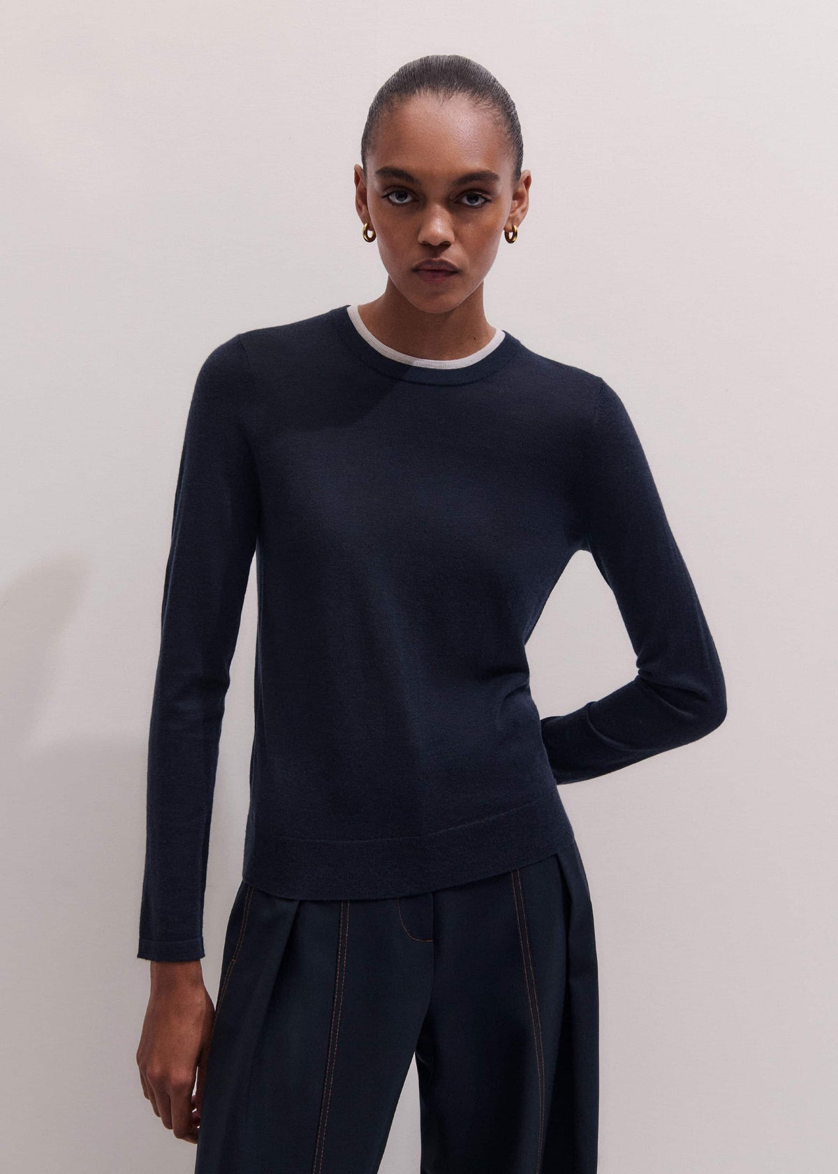 ME+EM Navy Barely There Sweater