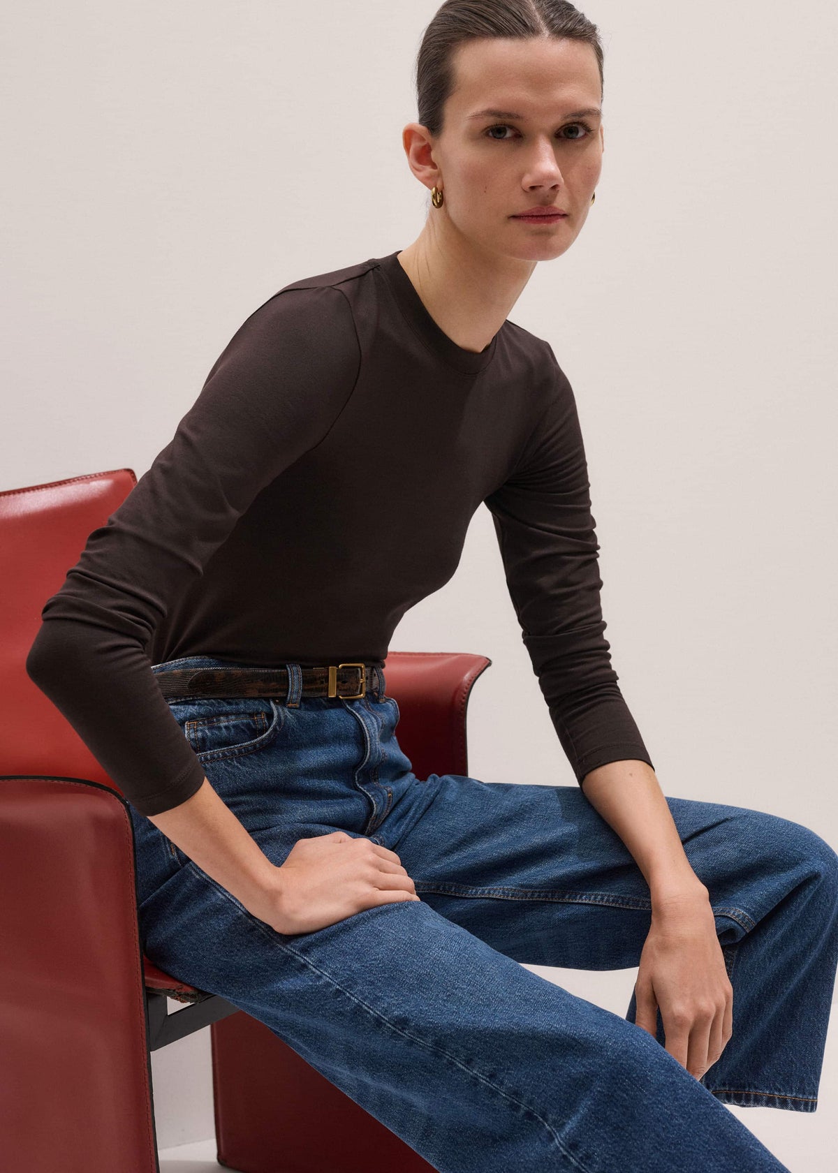 ME+EM Brown Slim Crew Neck Top