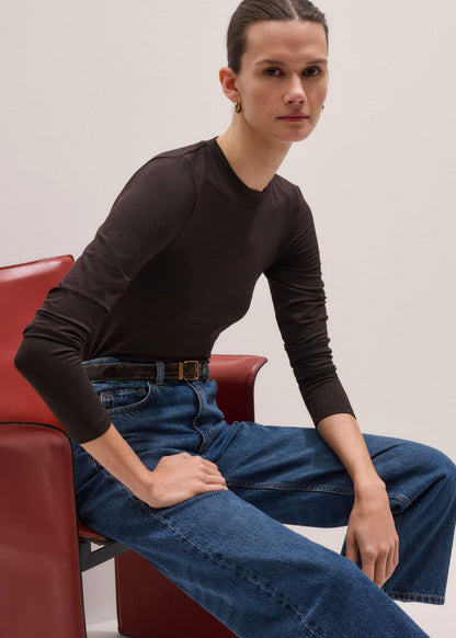 ME+EM Brown Slim Crew Neck Top