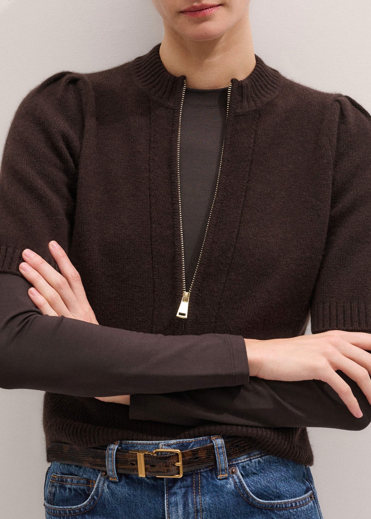 ME+EM Brown Slim Crew Neck Top