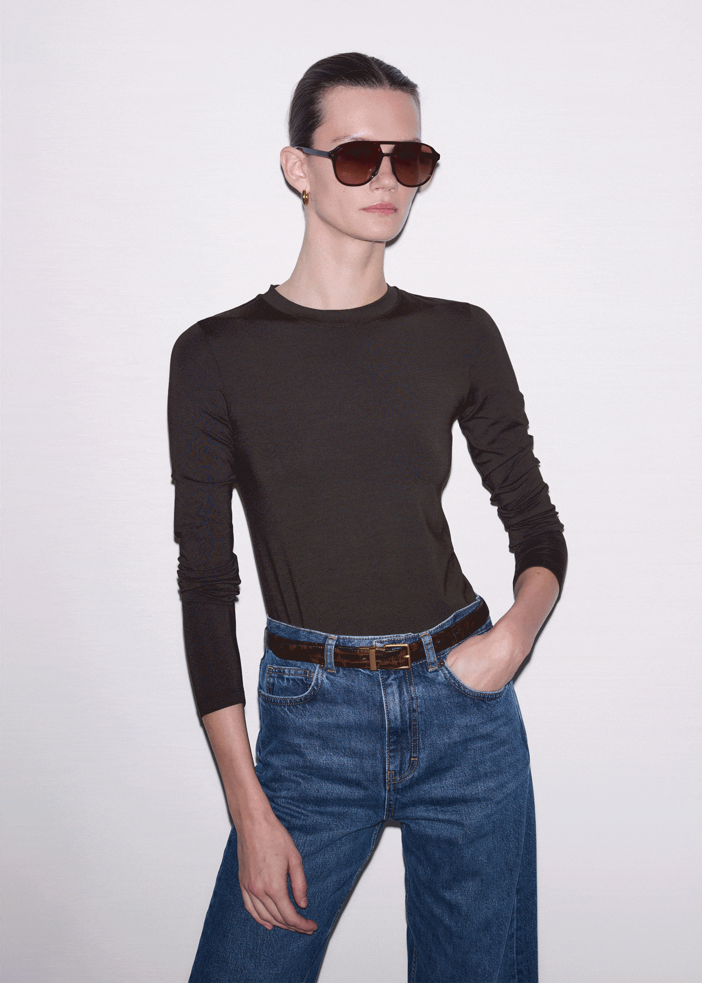 ME+EM Brown Slim Crew Neck Top