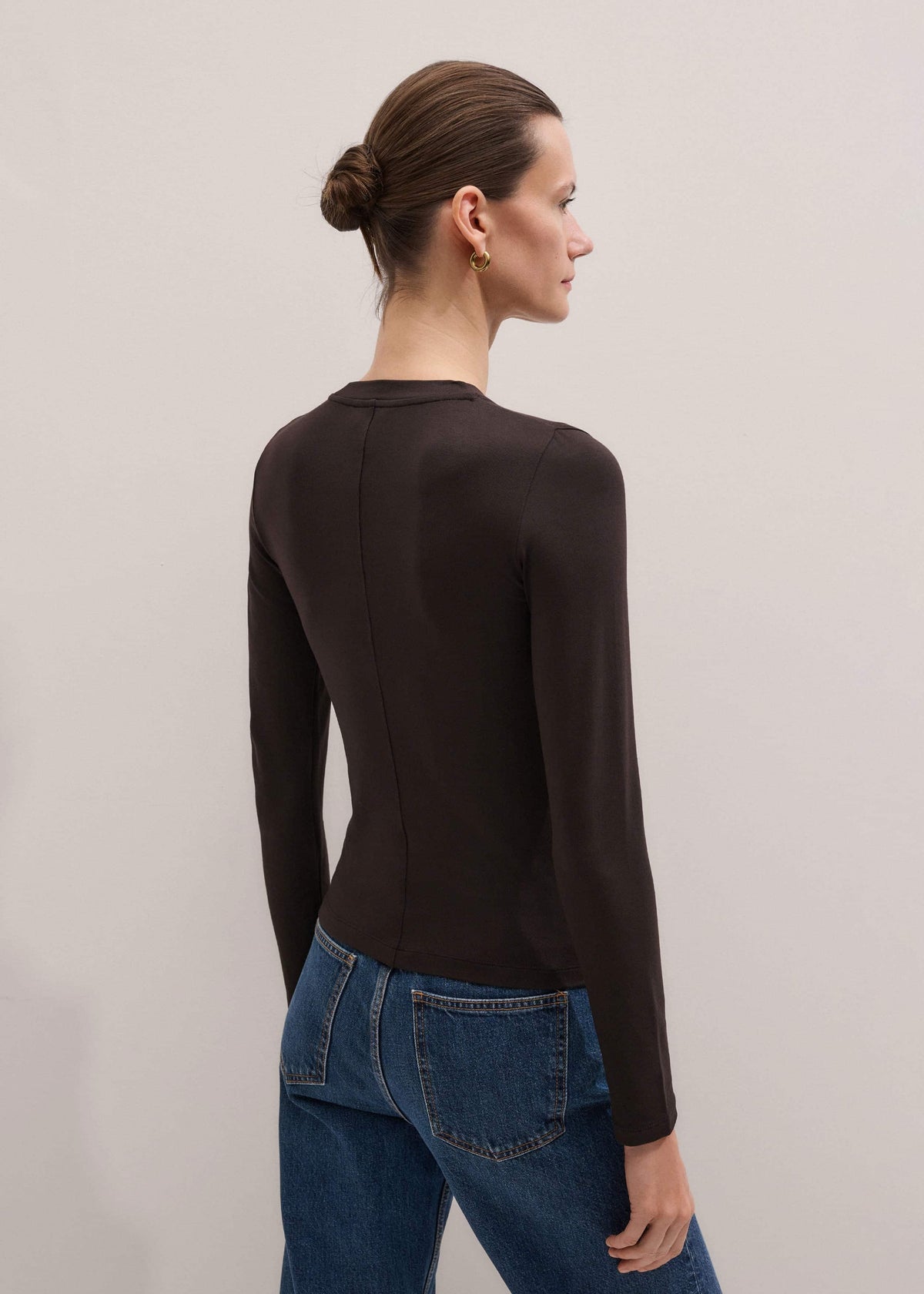 ME+EM Brown Slim Crew Neck Top