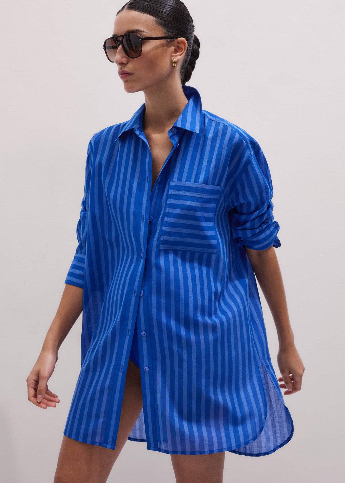 ME+EM Blue Striped Oversized Beach Shirt