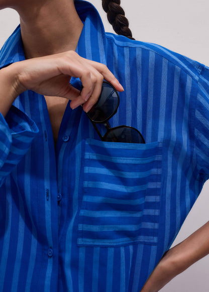 ME+EM Blue Striped Oversized Beach Shirt