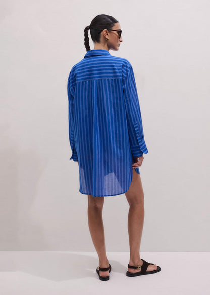 ME+EM Blue Striped Oversized Beach Shirt