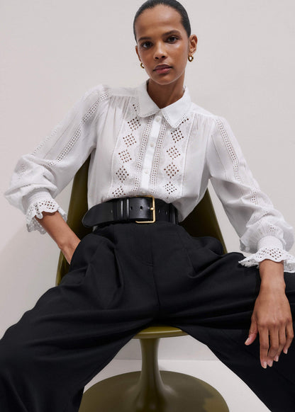 ME+EM White Cotton Broderie Detail Straight Shirt