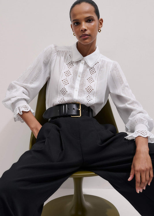 ME+EM White Cotton Broderie Detail Straight Shirt