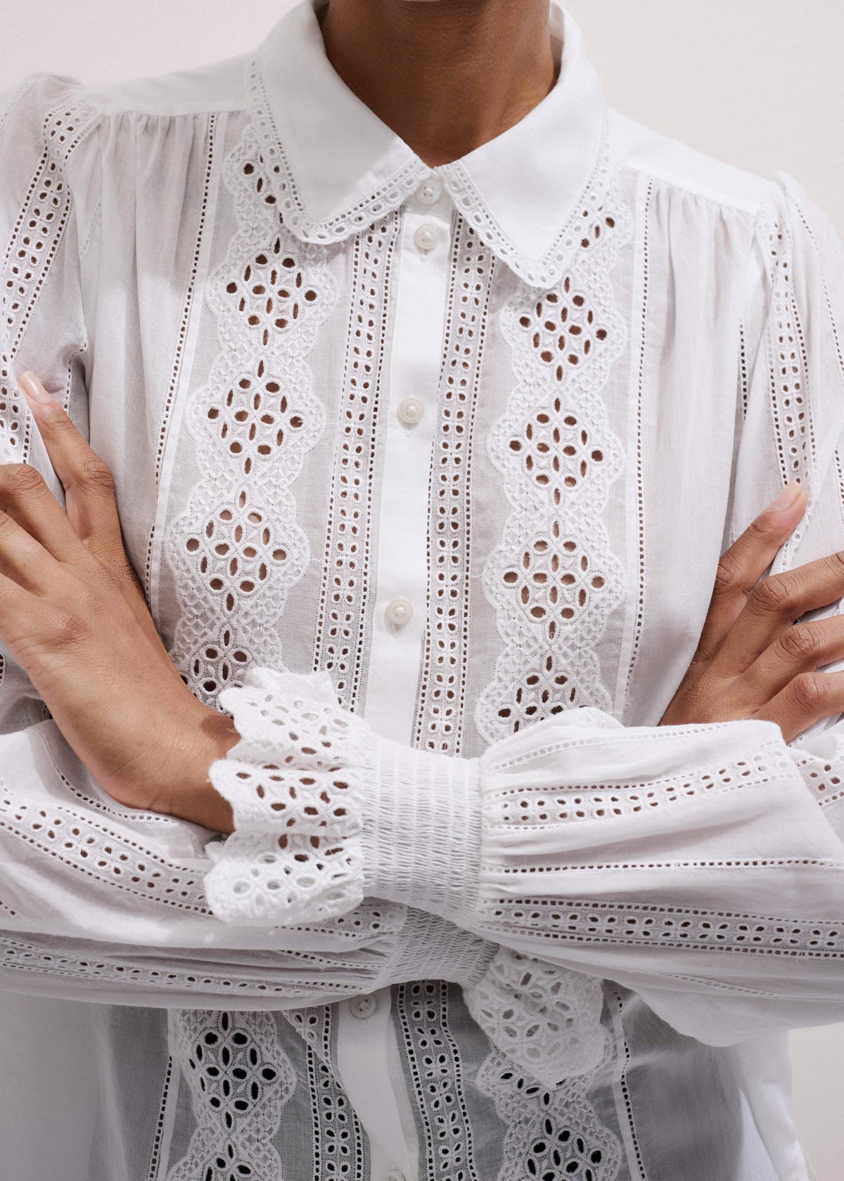 ME+EM White Cotton Broderie Detail Straight Shirt