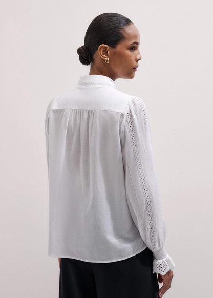 ME+EM White Cotton Broderie Detail Straight Shirt