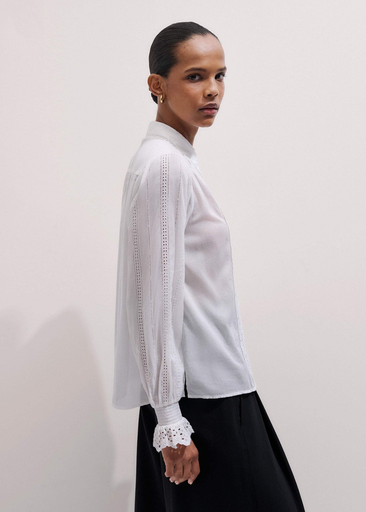 ME+EM White Cotton Broderie Detail Straight Shirt