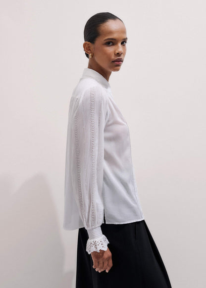 ME+EM White Cotton Broderie Detail Straight Shirt