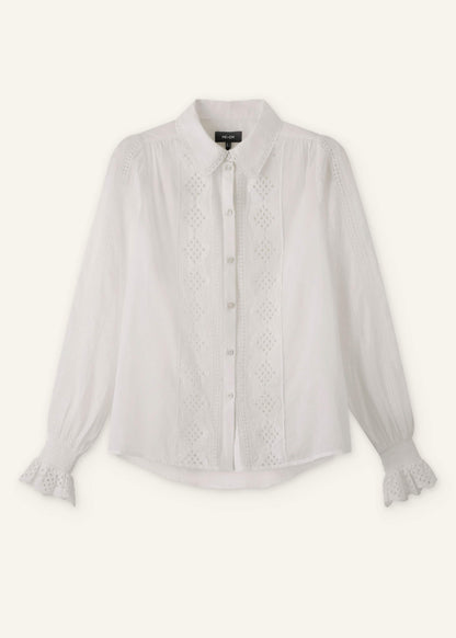ME+EM White Cotton Broderie Detail Straight Shirt