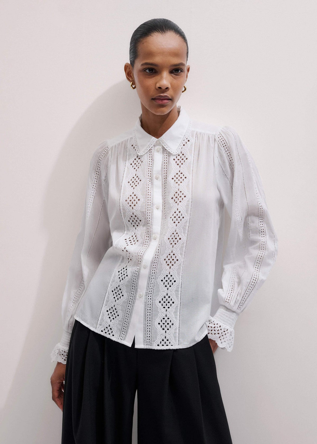 ME+EM White Cotton Broderie Detail Straight Shirt