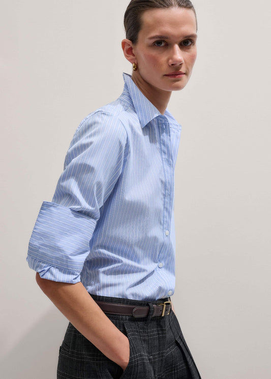ME+EM Blue Cotton Stripe Shirt