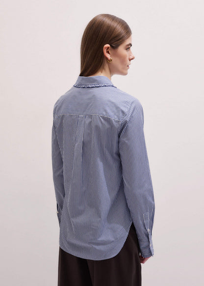 ME+EM Navy Stripe Frill Collar Forever Shirt