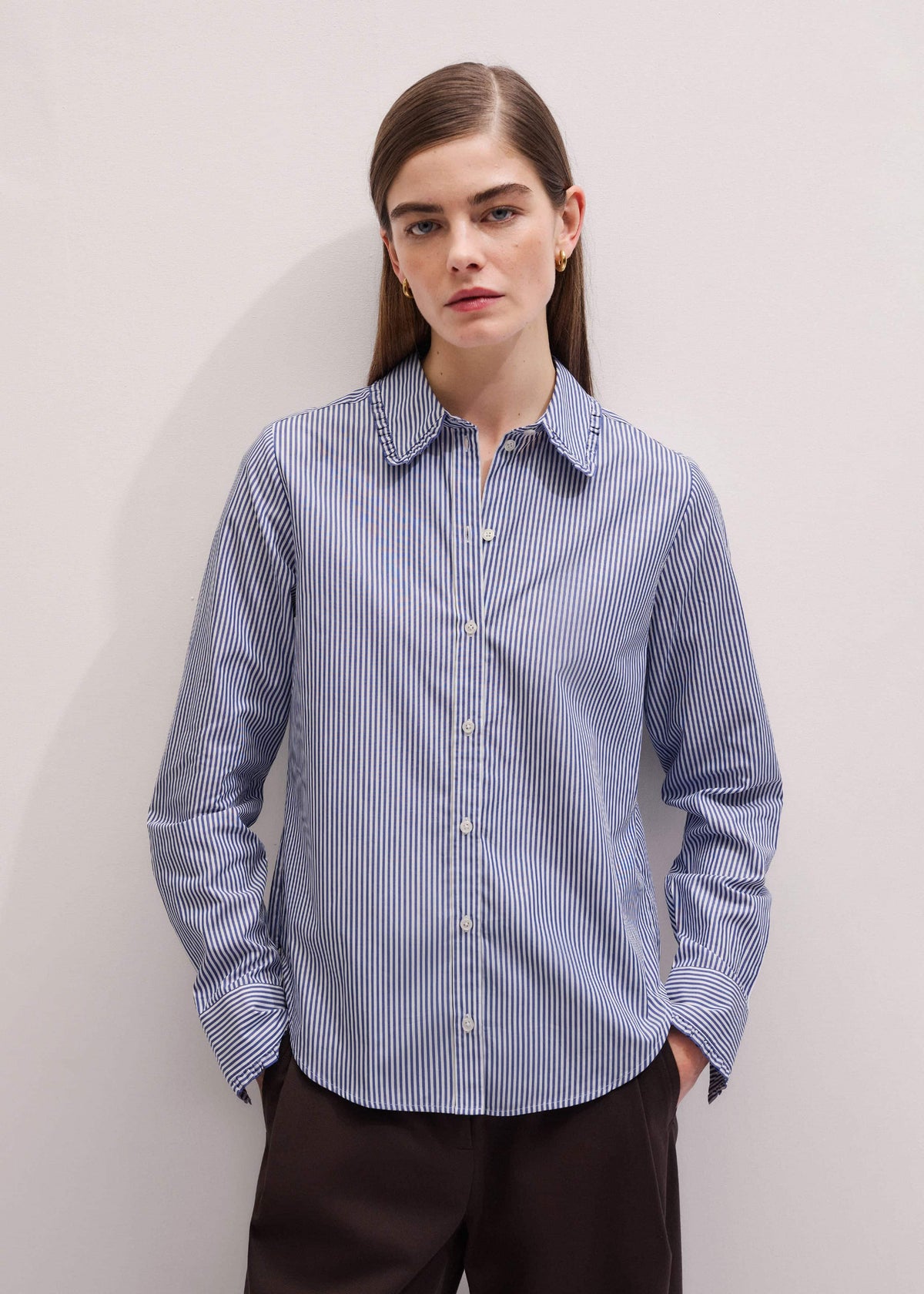 ME+EM Navy Stripe Frill Collar Forever Shirt