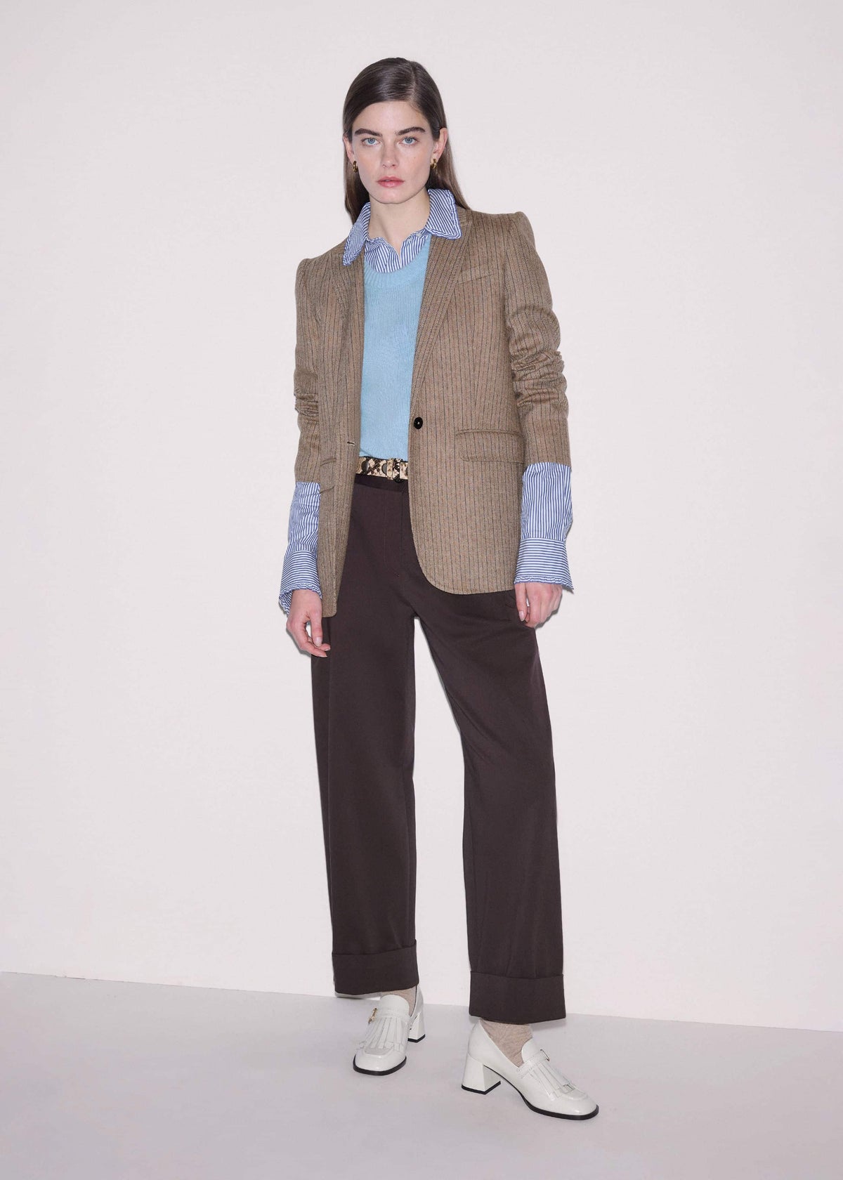 ME+EM Navy Stripe Frill Collar Forever Shirt
