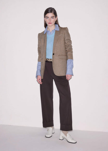 ME+EM Navy Stripe Frill Collar Forever Shirt