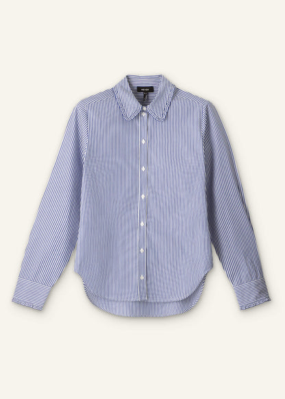 ME+EM Navy Stripe Frill Collar Forever Shirt