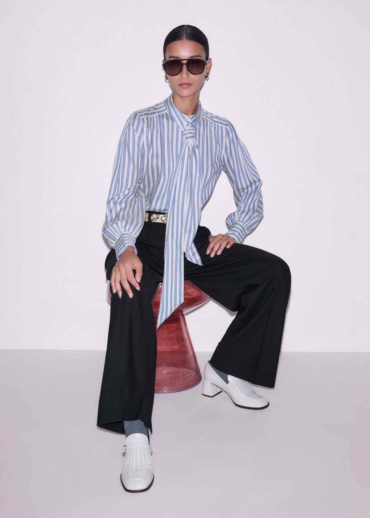 ME+EM Blue Soft Stripe Shirt + Neck Tie