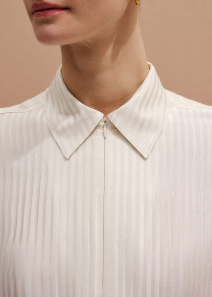 ME+EM Cream AM-PM Stripe Fluid Satin Shirt + Tie