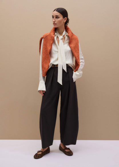 ME+EM Cream AM-PM Stripe Fluid Satin Shirt + Tie