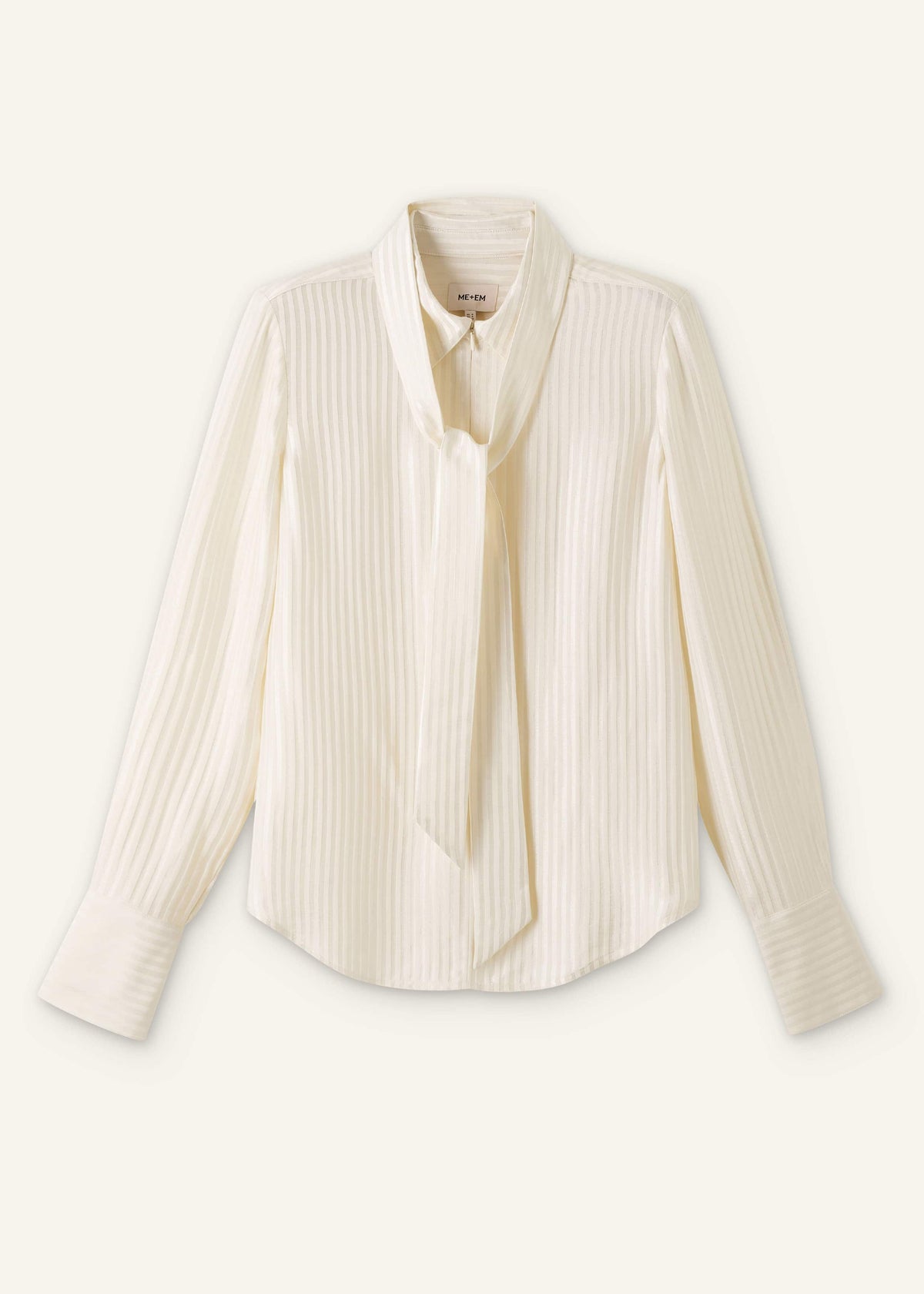 ME+EM Cream AM-PM Stripe Fluid Satin Shirt + Tie
