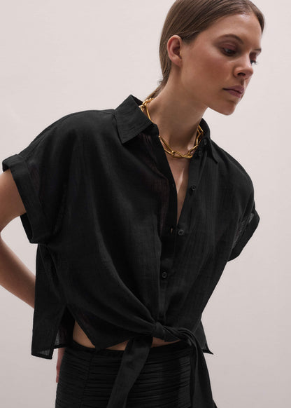 ME+EM Black Tie Front Beach Shirt