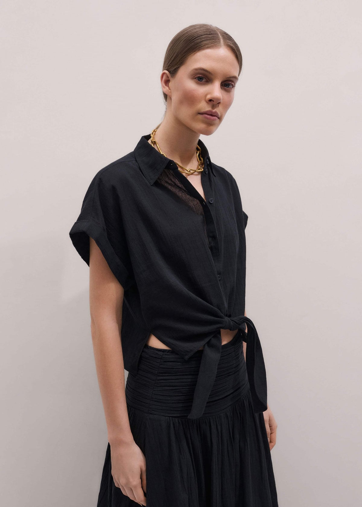 ME+EM Black Tie Front Beach Shirt