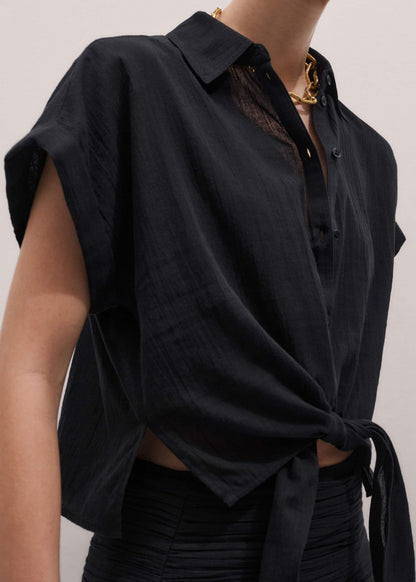 ME+EM Black Tie Front Beach Shirt