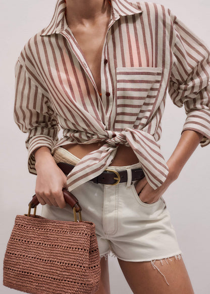 ME+EM Cinnamon Brown Stripe Boyfriend Shirt