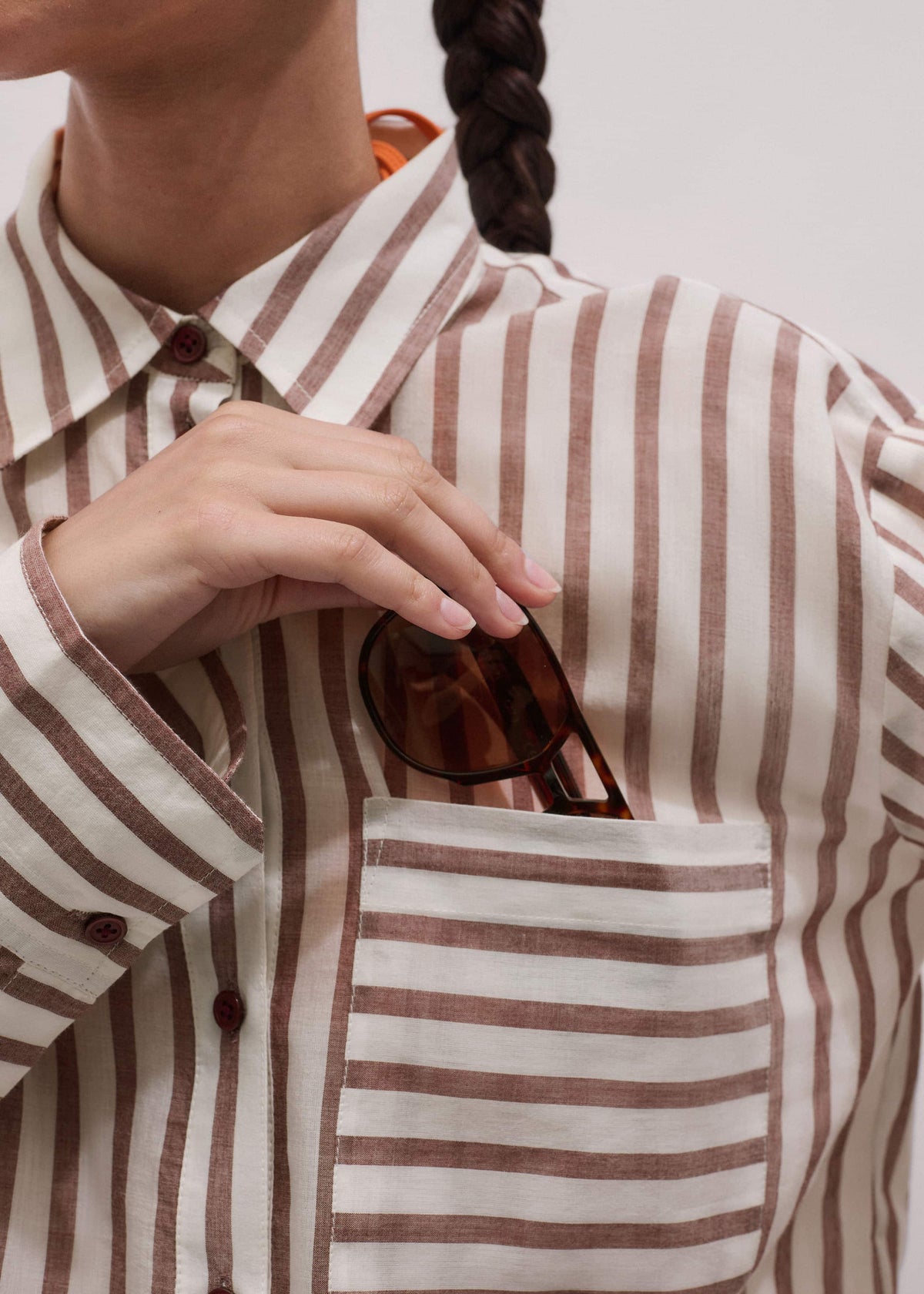 ME+EM Cinnamon Brown Stripe Boyfriend Shirt