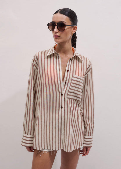 ME+EM Cinnamon Brown Stripe Boyfriend Shirt
