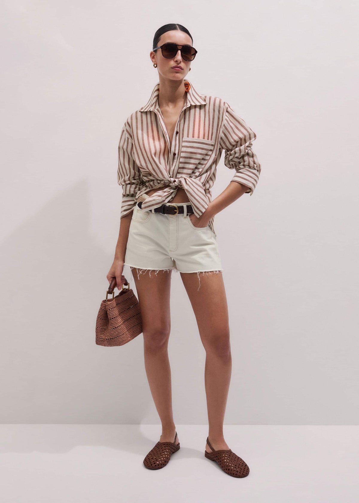 ME+EM Cinnamon Brown Stripe Boyfriend Shirt