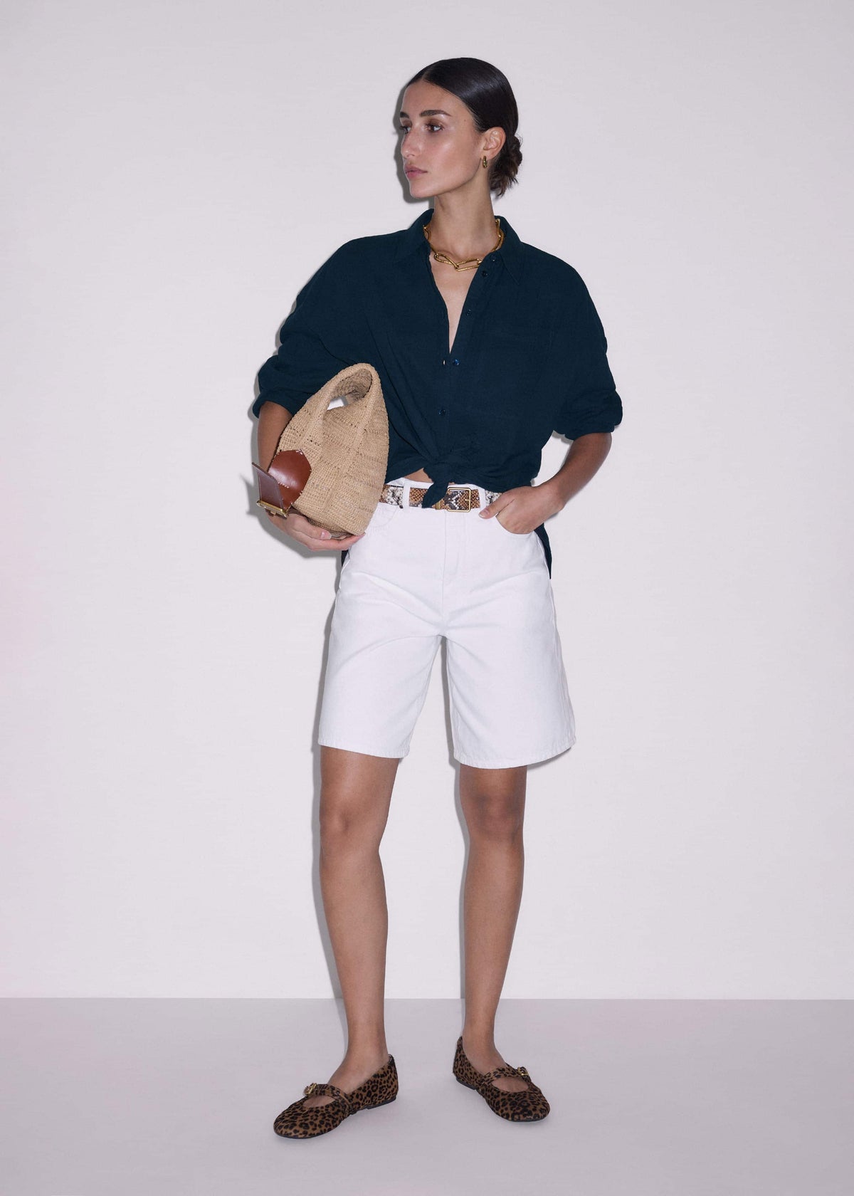 ME+EM Navy Cheesecloth Relaxed Summer Shirt
