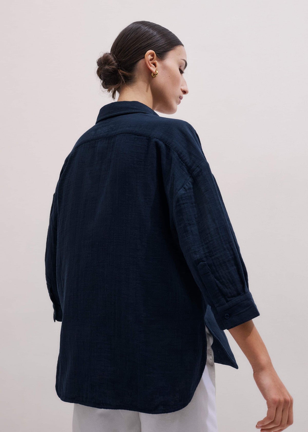 ME+EM Navy Cheesecloth Relaxed Summer Shirt