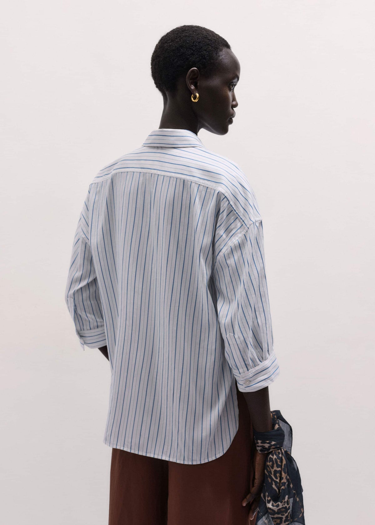 ME+EM Blue Boxy Striped Crop Sleeve Shirt