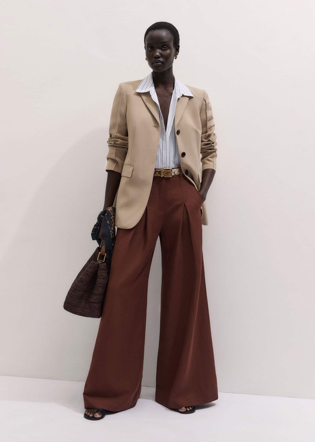 ME+EM Blue Boxy Striped Crop Sleeve Shirt