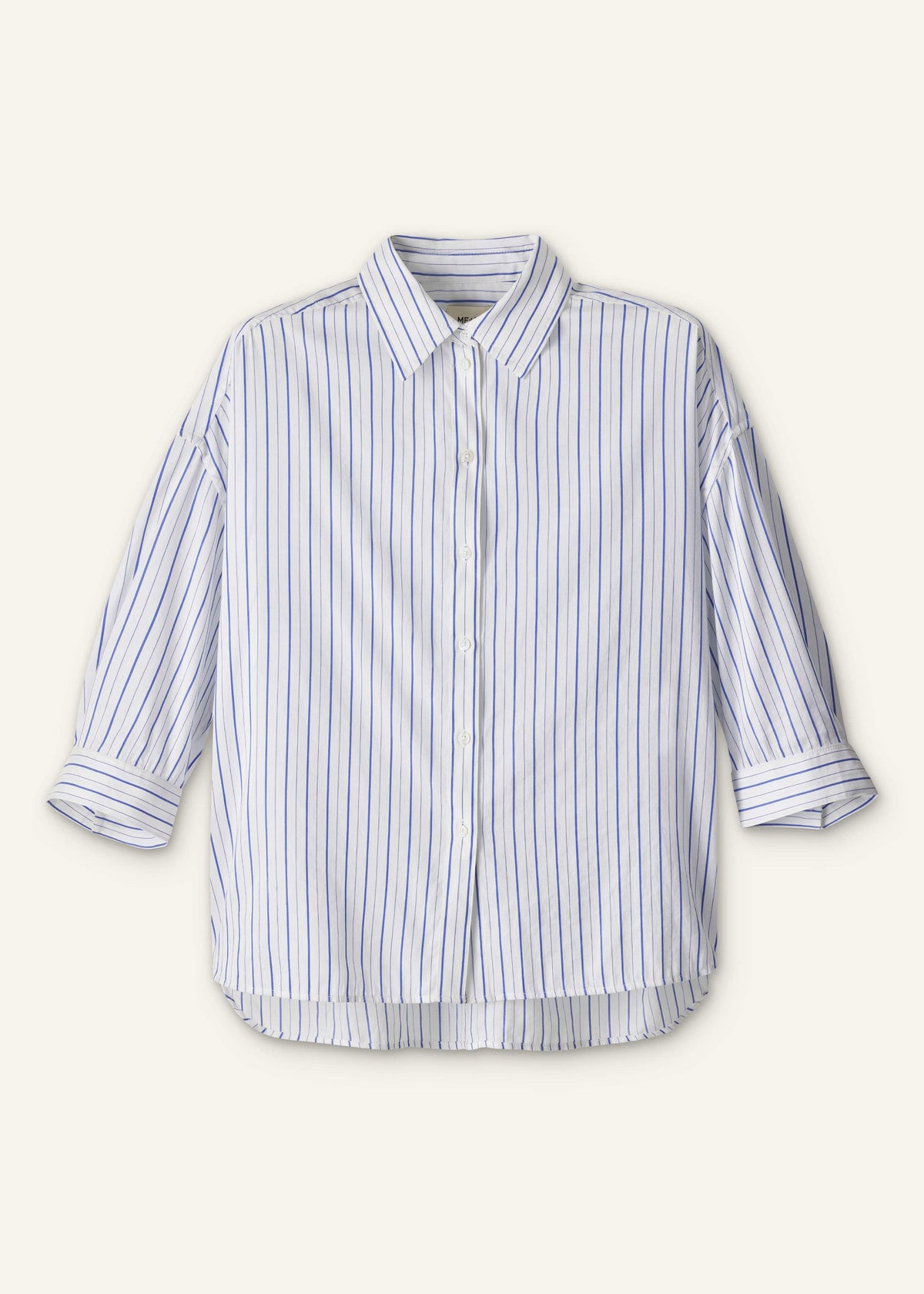 ME+EM Blue Boxy Striped Crop Sleeve Shirt