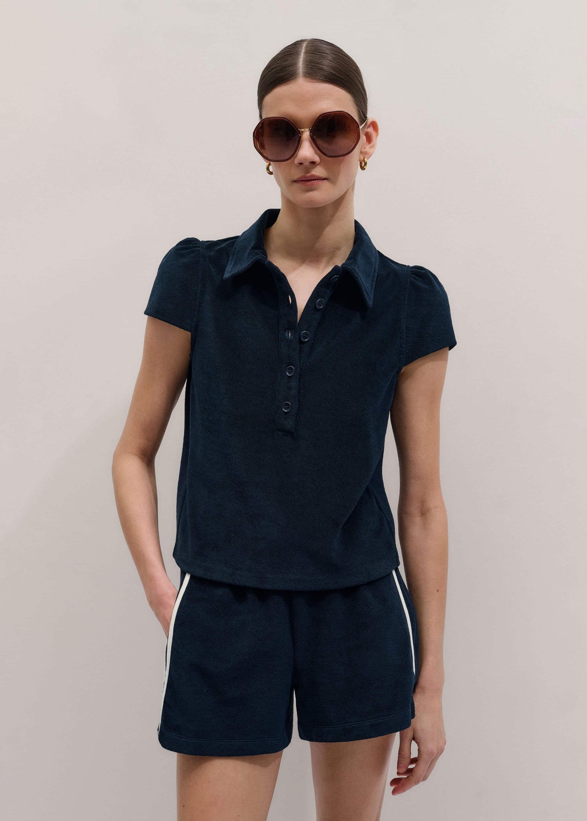 ME+EM Navy Sporty Smart Polo Top