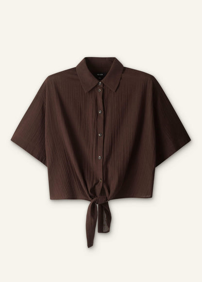 ME+EM Brown Tie Front Beach Shirt