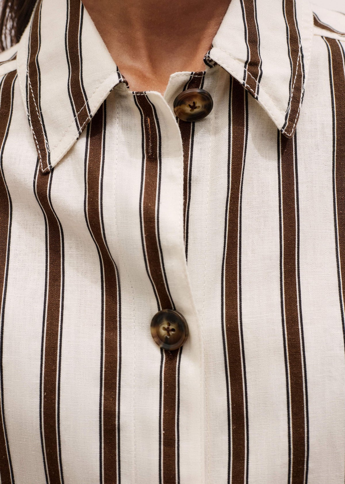ME+EM Cream Crease-Less Linen Spring Stripe Boxy Cropped Shirt