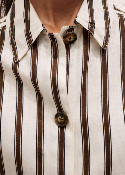 ME+EM Cream Crease-Less Linen Spring Stripe Boxy Cropped Shirt
