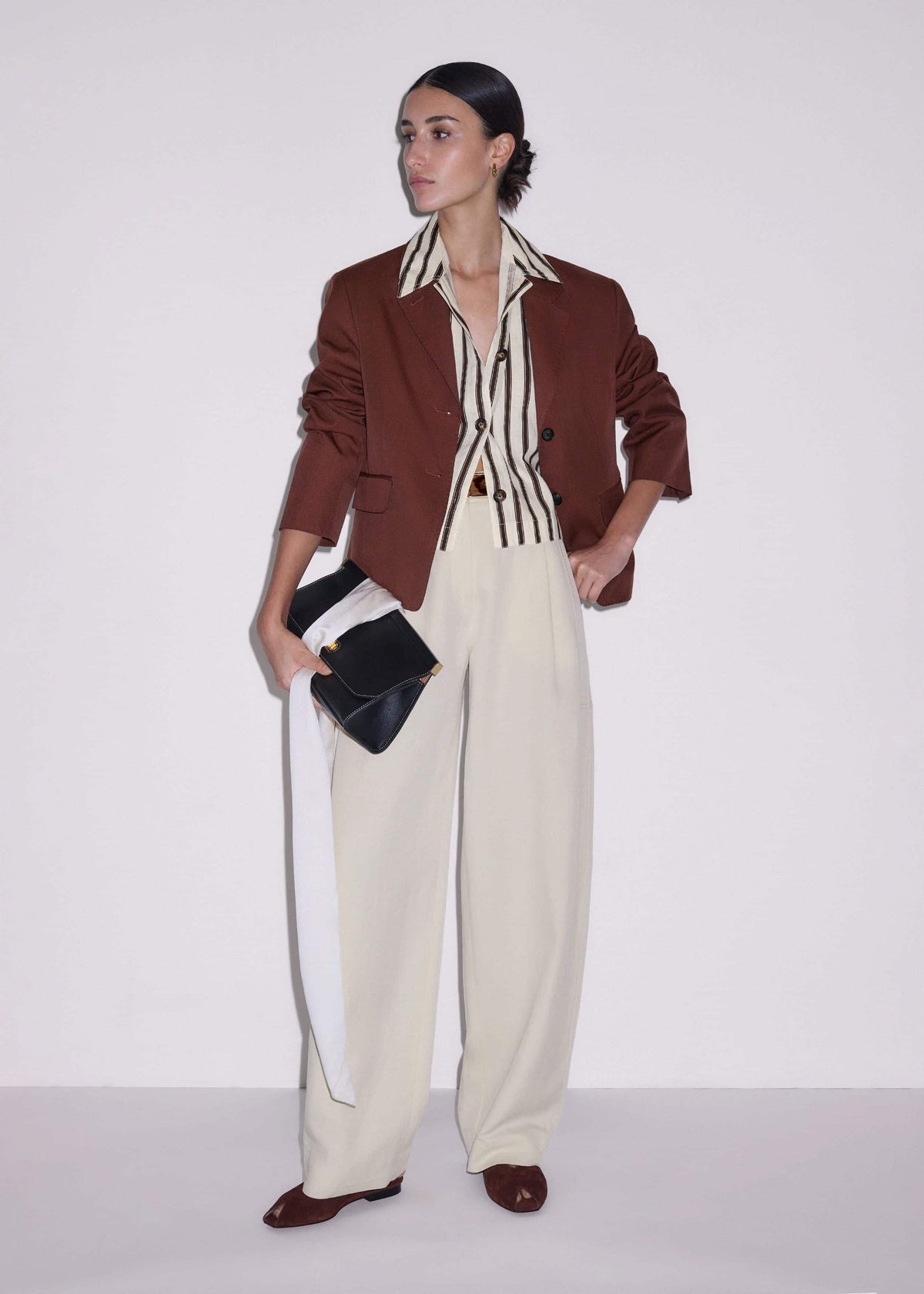 ME+EM Cream Crease-Less Linen Spring Stripe Boxy Cropped Shirt