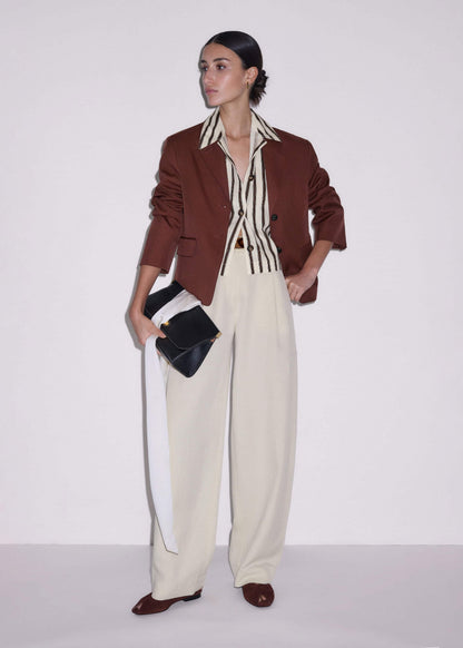 ME+EM Cream Crease-Less Linen Spring Stripe Boxy Cropped Shirt