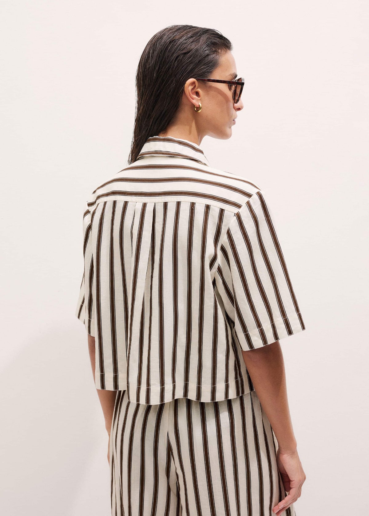 ME+EM Cream Crease-Less Linen Spring Stripe Boxy Cropped Shirt