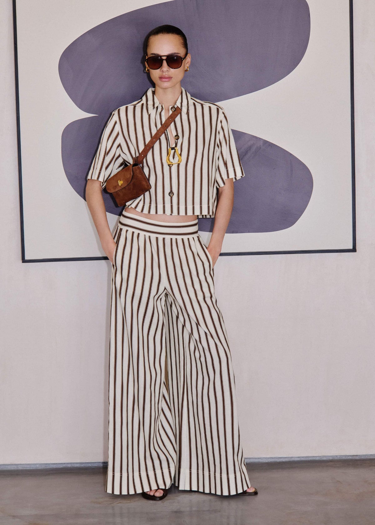 ME+EM Cream Crease-Less Linen Spring Stripe Boxy Cropped Shirt