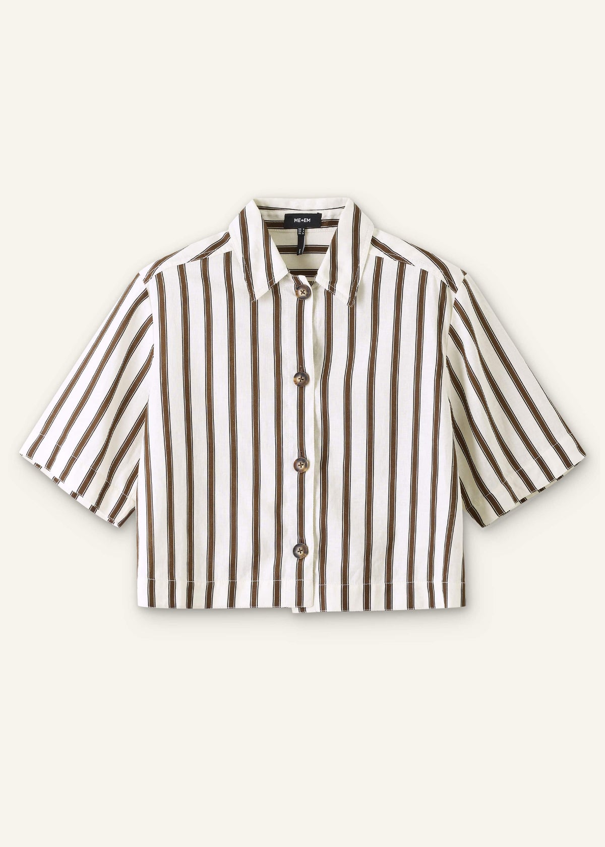 ME+EM Cream Crease-Less Linen Spring Stripe Boxy Cropped Shirt